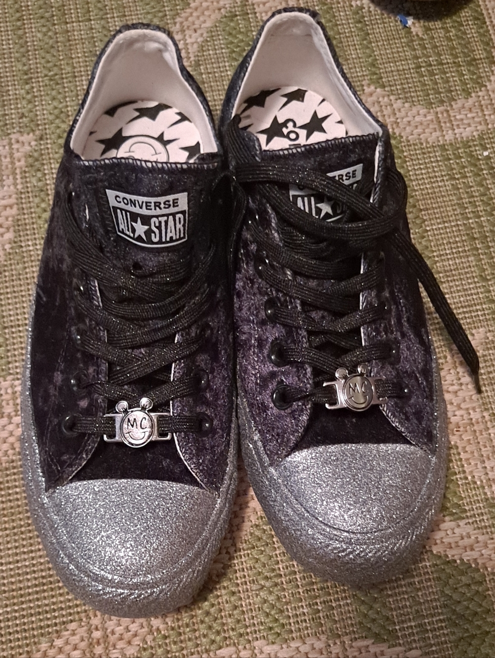 Converse X Miley Cyrus Black Velvet Low Top Sneakers with Silver Glitter Toes